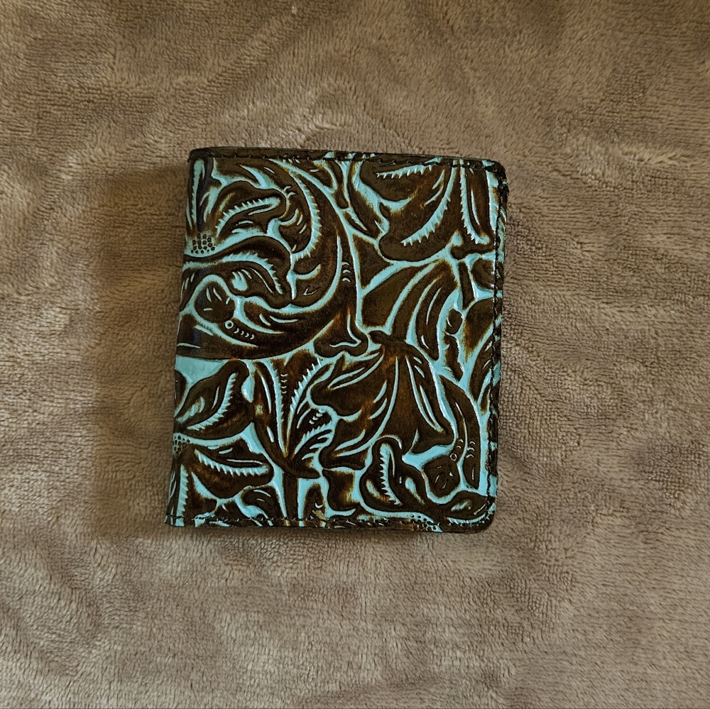 Patricia Nash Embossed Leather Wallet - Brown and Turquoise